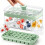 (Single Layer, Green, 1pcs, -) Press-Release Silicone Ice Cube Tray with Lid, Double Layer 1
