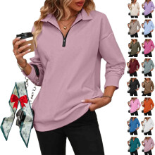 (Dark Pink, Small) 2026 Damen Half Zip Sweatshirt, V-Ausschnitt, Collar, Loose Fit, Kapuzenpullover, Zip, Hoodie, Mode, Damen