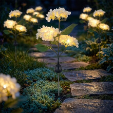 (White, 1PCS) Solar Hydrangea Fairy Lights, Waterproof Colourful LED