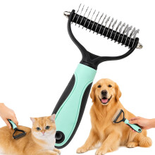 (Green, -) Double Sided Dematting Comb, Stainless Steel Pet Brush Green