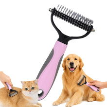 (Pink, -) Double Sided Dematting Comb, Stainless Steel Pet Brush Green