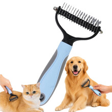 (Blue, -) Double Sided Dematting Comb, Stainless Steel Pet Brush Green