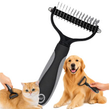 (Gray, -) Double Sided Dematting Comb, Stainless Steel Pet Brush Green