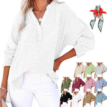 (Taupe, 4X-Large) Bluză supradimensionată pentru femei, cu guler cu nasturi, din material textil cu mânecă lungă