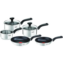 Tefal Comfort Max 5-Piece Stainless Steel Pots & Pan Set: Durable Cookware for Healthy Cooking, Induction Compatible, with Stay-Cool Ergonomic Handles