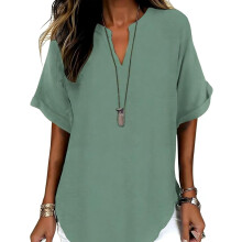 (Light Green, 4X-Large) Dámská halenka s krátkým rukávem, ležérní jednobarevný top