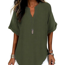 (Green, 5X-Large) Damen Kurzarm Bluse, Einfarbig, Casual, Alltag, Top, Basic, Damen, Mode, Freizeit, Business, Bluse