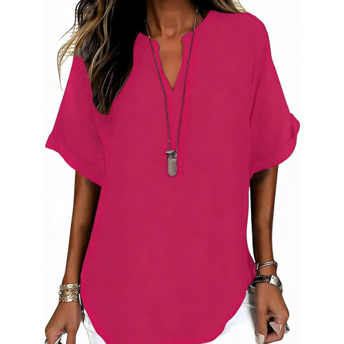 (Red, Medium) Damen Kurzarm Bluse, Einfarbig, Casual, Alltag, Top, Basic, Damen, Mode, Freizeit, Business, Bluse