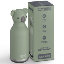 asobu Bestie Insulated Water Bottle, Stainless Steel Water Bottle with Removable Soft Animal Head for Kids and Teens with Reusable Flexible Straw (Coa