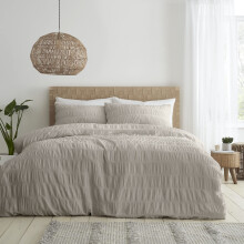 Catherine Lansfield Bedding Seersucker Double Duvet Cover Set with Pillowcases Natural