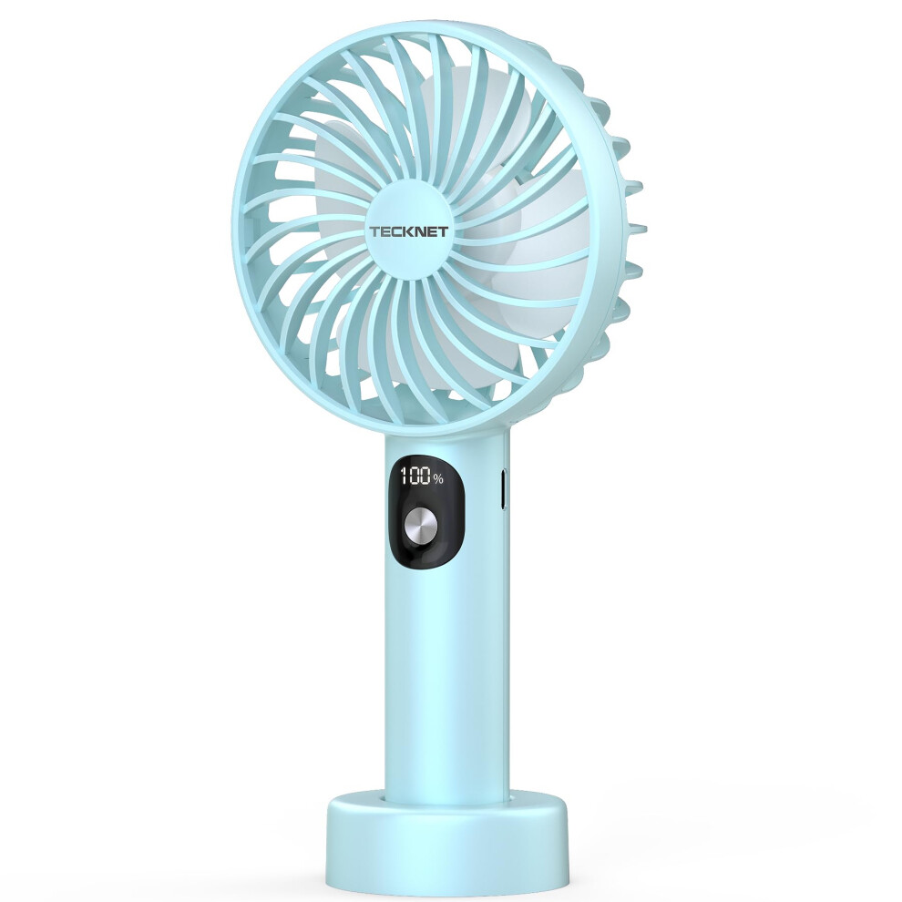 Tecknet Handheld Fan, Portable Usb Hand Held Fan Rechargeable With Led Display, Mini Hand Fan 3 Speed Battery Operated Detachable Base Cooling Desk Fa