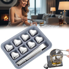 (Sliver-8PCS, -) Herzförmige Edelstahl Eiswürfel, Wiederverwendbar, Getränke, Kühlung, Whiskey, Cocktail, Bar, Party, 1 Set