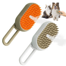 (Khaki+White, -) 2025 4 in 1 Pet Steam Groomer Comb, Self Cleaning Cat Brush