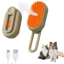 (Khaki, -) 2025 4 in 1 Pet Steam Groomer Comb, Self Cleaning Cat Brush