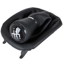 Pomo de palanca de cambios de 5 velocidades en cuero ecológico negro para Audi A3 8L 96-03 + funda negra con marco y orificio de 12 mm.