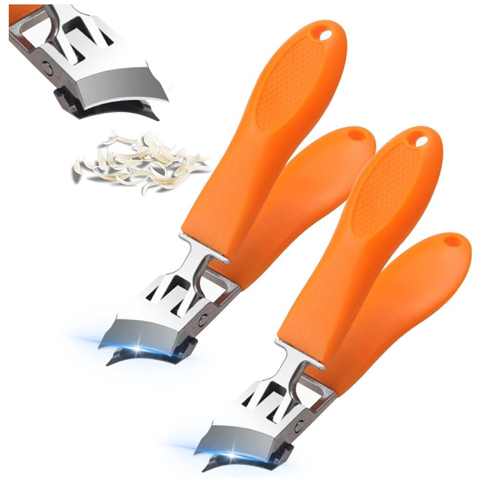 Oimg (Orange 2Pcs, -) Curved Toenail Clippers, Wide Jaw Anti-Splash Orange