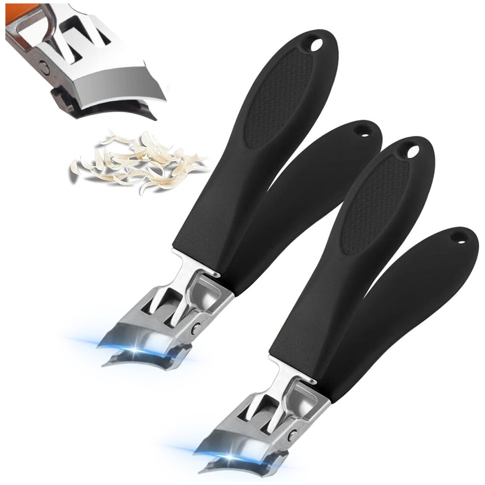 Oimg (Black 2Pcs, -) Curved Toenail Clippers, Wide Jaw Anti-Splash Orange