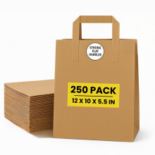 Brown Kraft Paper Bags with Handles – 250 Large Recyclable Biodegradab