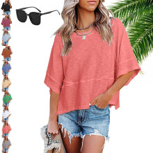 (P1, Large) 2026 Women's Summer Batwing Half Sleeve T-Shirt, Crewneck