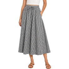 (Grey, X-Large) Fustă maxi în carouri pentru femei, model boho, cu talie înaltă, linie A