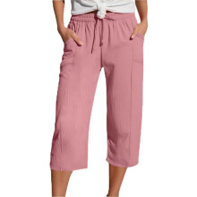 (P1, Small) Pantaloni scurți plisați din bumbac și in pentru femei, Capri