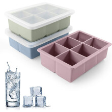 Jisile Large Silicone Ice Cube Trays, Set of 3 – 6-Cavity Square Moulds with Spi