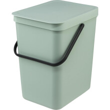 Brabantia Sort & Go Waste Bin 25L (Jade Green), Space-Efficient Plastic Recycle Container with Handle, Removable and Stay-Open Lid, Easy to Clean Kitc