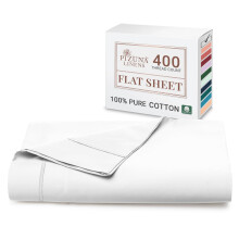 Pizuna 100% Cotton Super King Flat Sheet White, 400 Thread Count Long Staple Cotton Flat Sheet Super King 300x280 cm