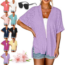 (Light Purple, Medium) Cardigan lejer cu mânecă scurtă 2026, straturi ușoare