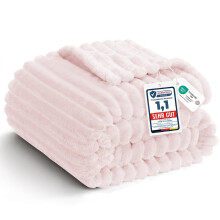 WAVVE Large Sofa Throw, Queen Size Fluffy Striped Throw, Pink