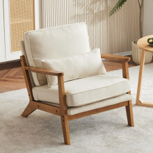 Bonnlo Accent Chair, Soild Wood Padding Lounge Armchairs, Occasional Reading Chair with Cushions and Lumbar Pillow, Armchairs for Living Room, Bedroom