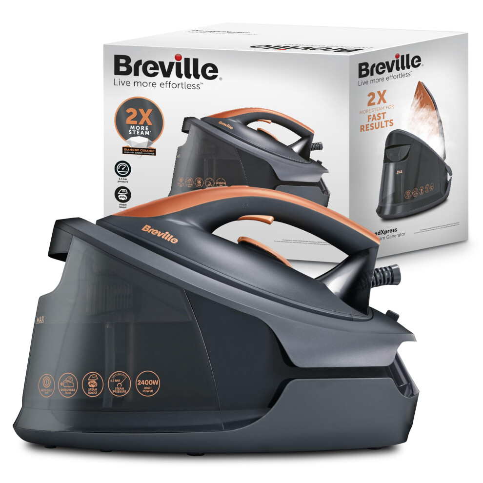 Breville Diamondxpress Steam Generator Iron | 2400 W | 160G/Min Continuous Steam | 490G/Min Steam Boost | Diamond Ceramic Soleplate | Detachable 1.5 L