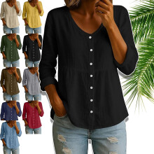 (Black, 3X-Large Tall) Women's Linen Button Down Blouse, Empire Waist