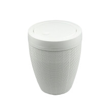Addis Faux Hessian Round Swing Lid Plastic Bathroom Bedroom Home Office Bin, 5 litre capacity, Clean White