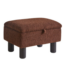 Aibiju Footstool with Storage, Small Rectangle Ottoman with Padded Seat Pine Wood Legs,Faux Teddy Fur Sofa Footrest Extra Seating for Living Room Bedr