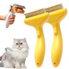 (Yellow 2pcs, -) 2026 Double Sided Undercoat Rake, Dematting Pet Brush