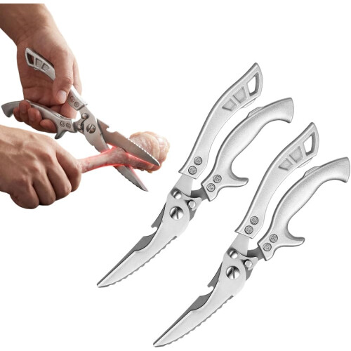 (Silver 2pcs, -) Ciseaux cuisine, coupe os, acier