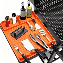 (Orange 1pc, -) Silicone BBQ Side Shelf Mat, Non-Stick Grill Tool Organizer