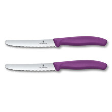 Victorinox Swiss Classic, Breakfast Knife, Bread roll Knife, Sharp Blade, Serrated Edge, 11 cm, Plastic Handle, Stainless Steel, Set of 2, Violet