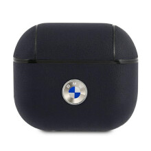 BMW Lederhülle für AirPods 3, silbernes Logo, Marineblau