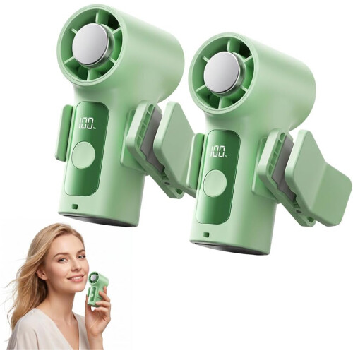 (Green 2pcs, -) Mini ventilateur clip, affichage LED