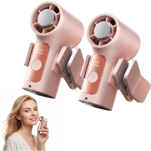 (Pink 2pcs, -) Mini ventilateur clip, affichage LED