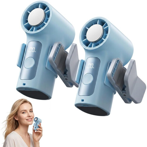 (Blue 2pcs, -) Mini ventilateur clip, affichage LED