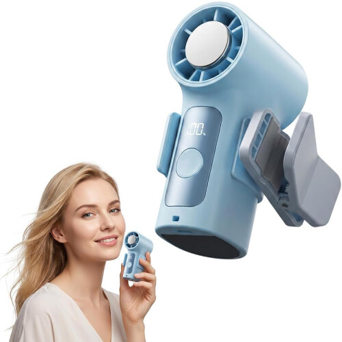 (Blue 1pc, -) Mini ventilateur clip, affichage LED