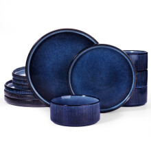 Richmount Star Plates and Bowls Set, 12 Pieces Dinner Set for 4, Stoneware Dinnerware Sets with Dinner Plates/Salad Plate/Cereal Bowls, Dishwasher & M