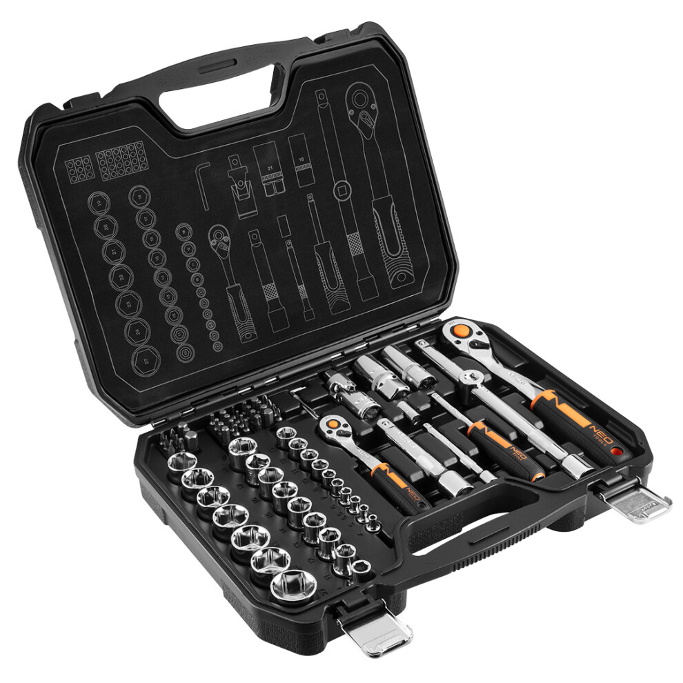 Grupa Topex Schraubenschlüssel-Satz - Neo Tools - T N10-054 - 73 Teile - 1/4'' & 1/2'' - Crv-Stahl, 90-Zahn-Ratschen