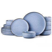 HaWare Dinner Set, 18 Piece Stoneware Dinnerware Service for 6, Reactive Glaze Dining Ware Include Plates and Bowls, Chip and Scratch Resistant, Micro