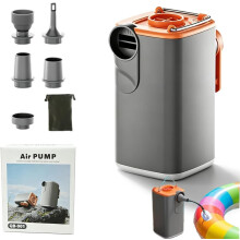 (Gray, -) Pompă de aer portabilă cu lumină, umflator reîncărcabil cu 5 duze