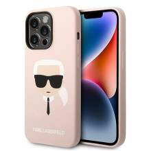 Funda de silicona Karl Lagerfeld MagSafe rosa claro para iPhone 14 Pro