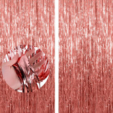 2 Pack Rose Gold Tinsel Curtains 1 x 2m / 3.2 x 6.5ft, Metallic Foil Fringe Backdrop for Door & Wall, Hanging Streamers for Birthday Party, Wedding,